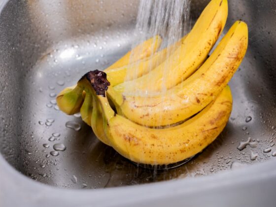 ripe bananas being washed