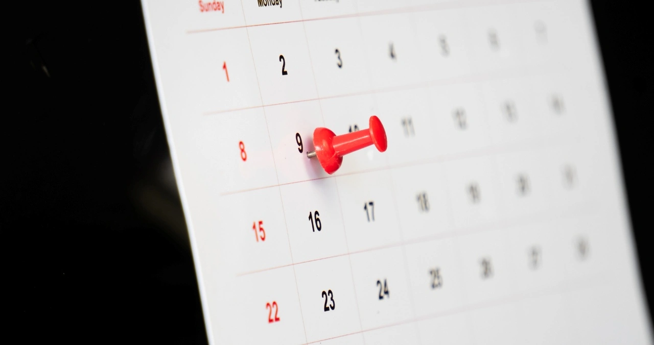 Important day with red pin on calendar